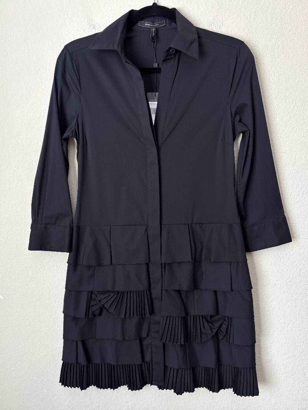 NEW BCBGMaxazria Long Sleeve Ruffle Shirt Dress Stretch Cotton Blend
